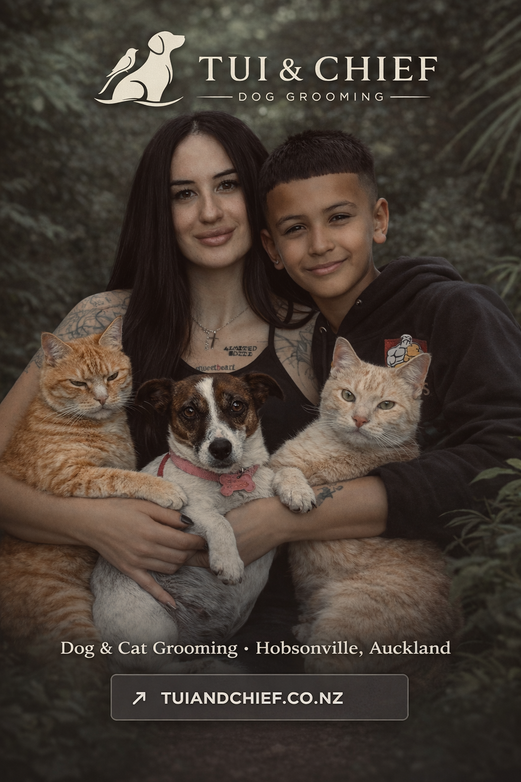 Tūi & Chief — Samara, her family and their pets. Dog & cat grooming, Hobsonville Auckland.