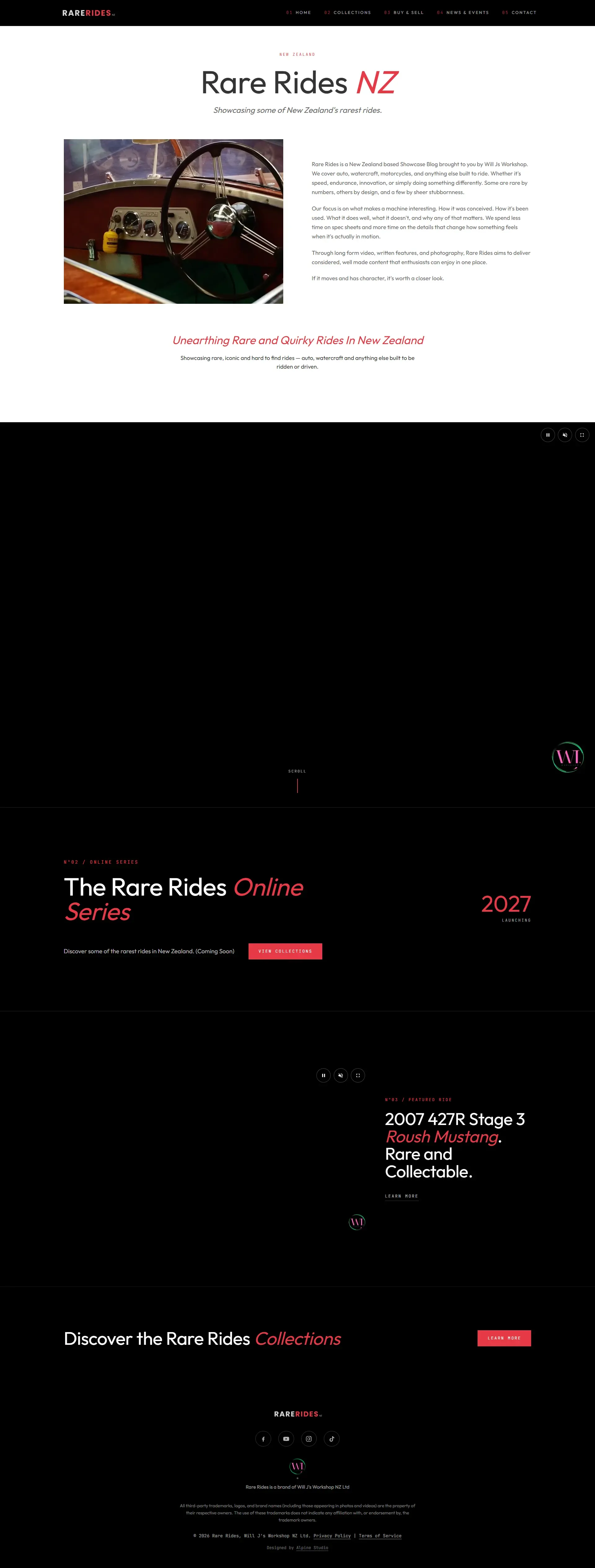 Rare Rides website built by Alpine Studio, full homepage