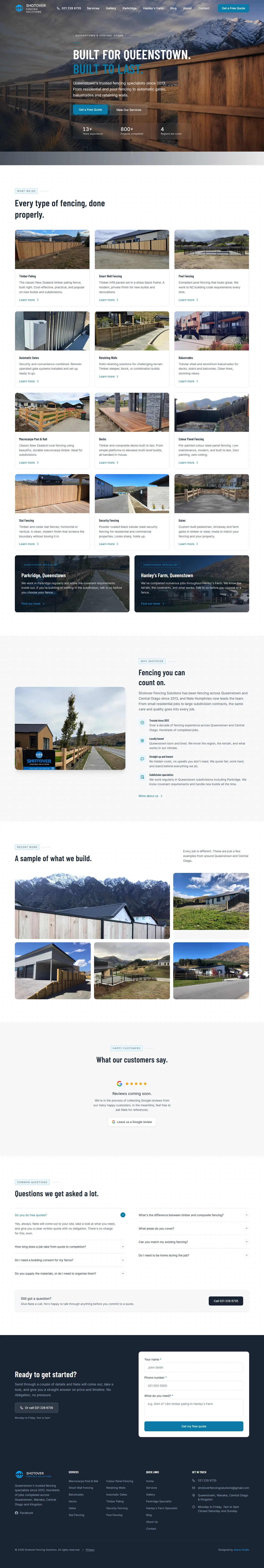 Shotover Fencing website built by Alpine Studio, full homepage