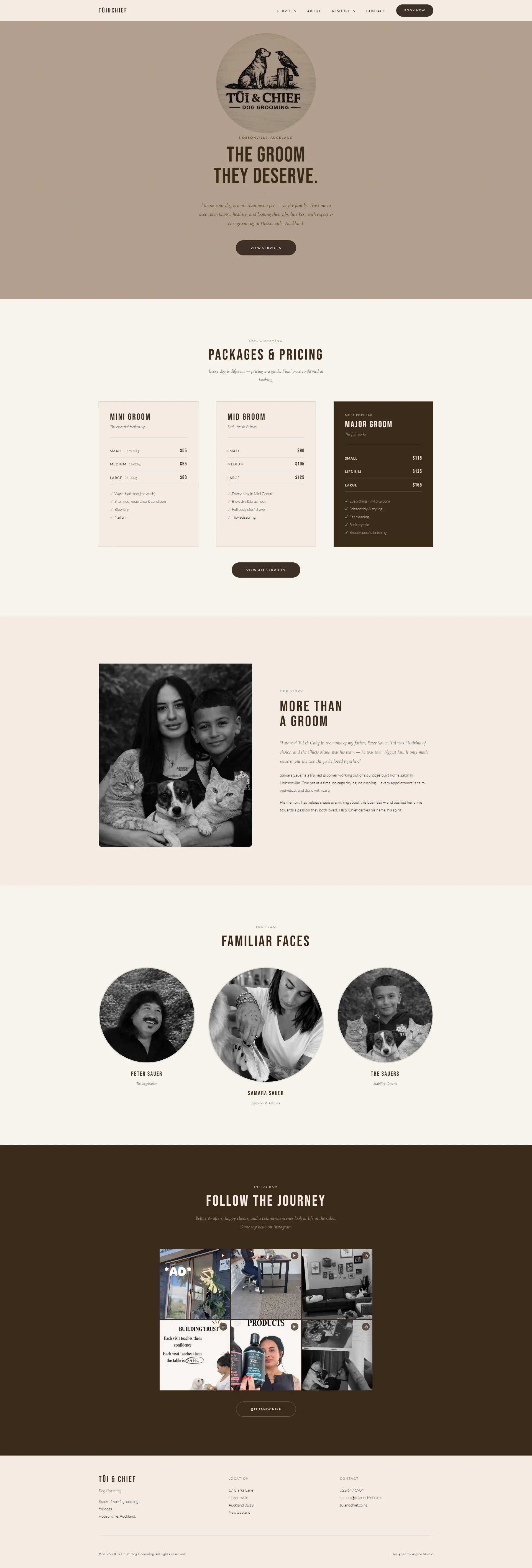 Tūi & Chief website built by Alpine Studio, full homepage