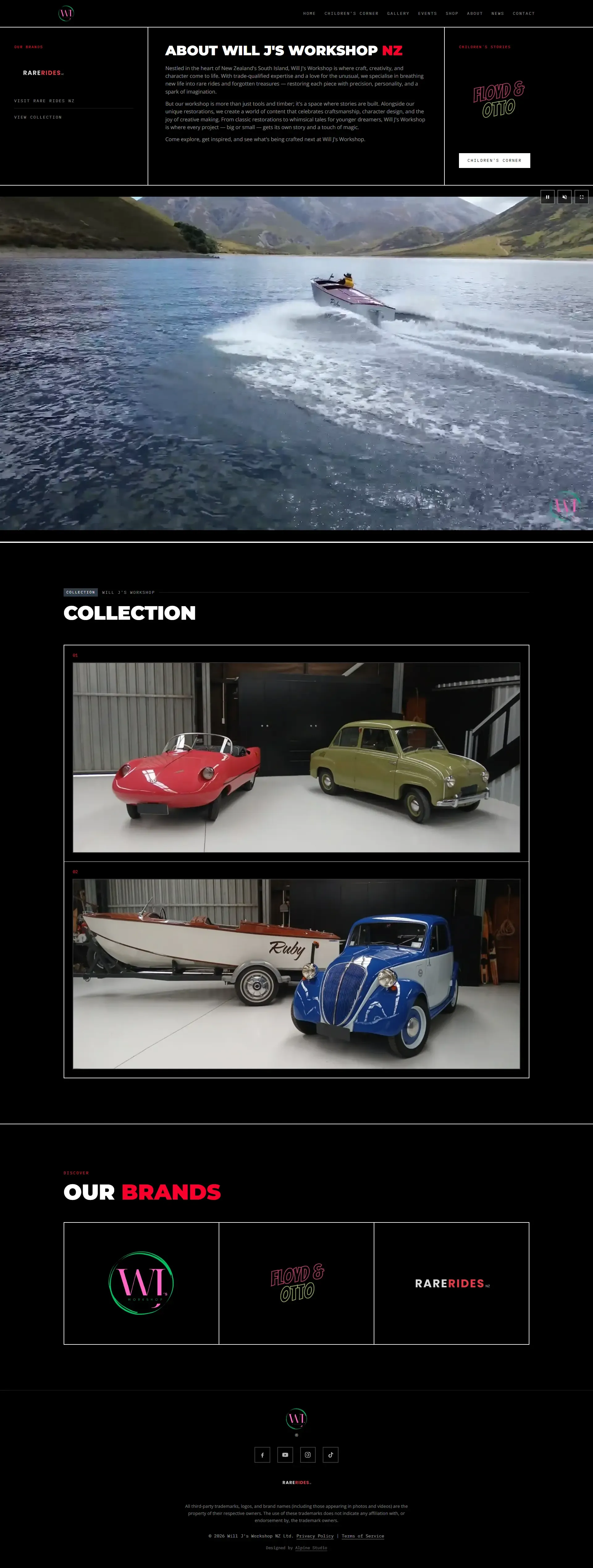 Will J’s Workshop website built by Alpine Studio, full homepage