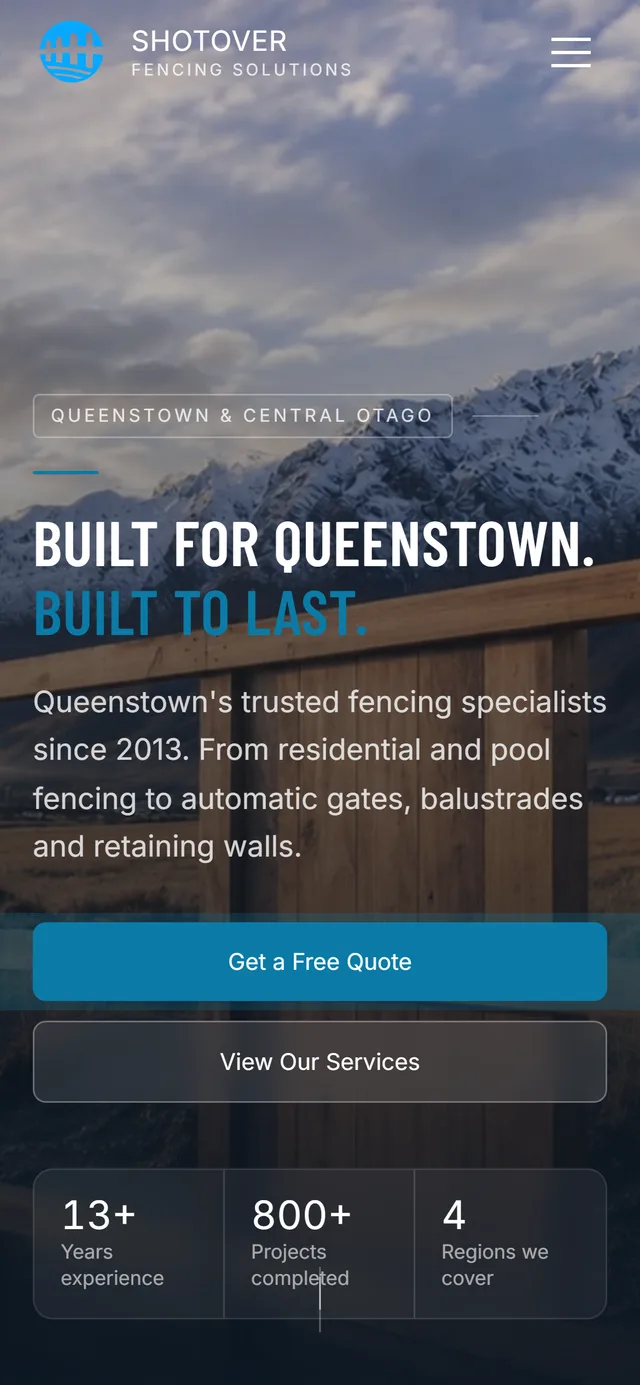 The rebuilt Shotover Fencing Solutions site on a phone